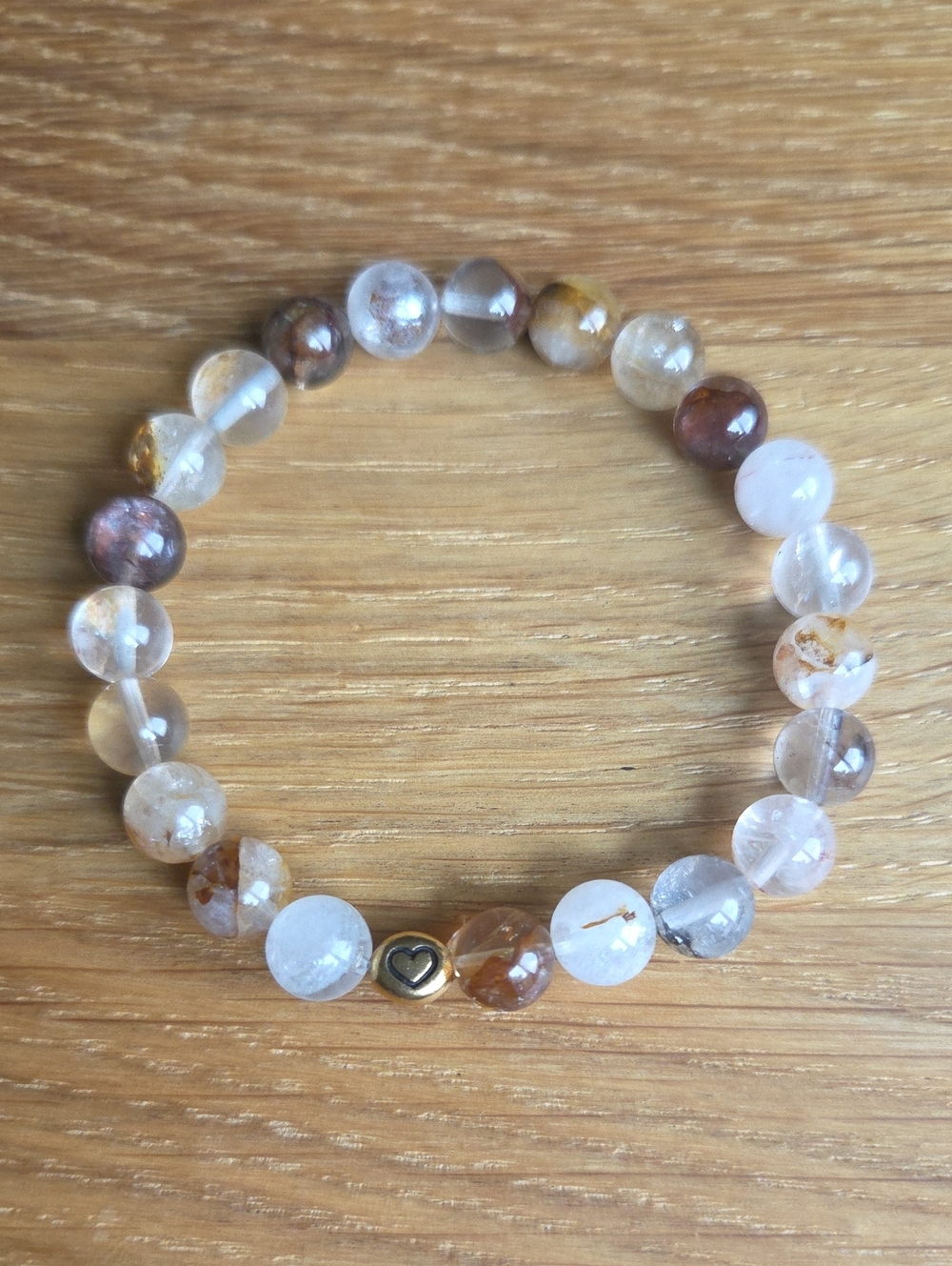 Gold Red Rutilated Quartz Beaded Stretch Bracelet | Handmade - Picture 2 of 9